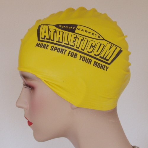 Badekappe Nummer 180: Latex, Gelb mit Aufdruck, 2003