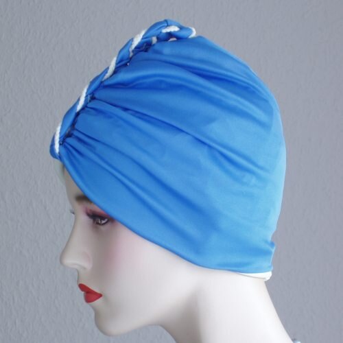 Badekappe Nummer 119: Polyester Plastik Gummi, Blau, ca. 1988