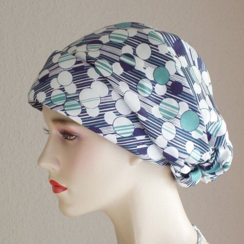 Badekappe Nummer 128: Stoff, Blau mit Punkten, ca. 1990